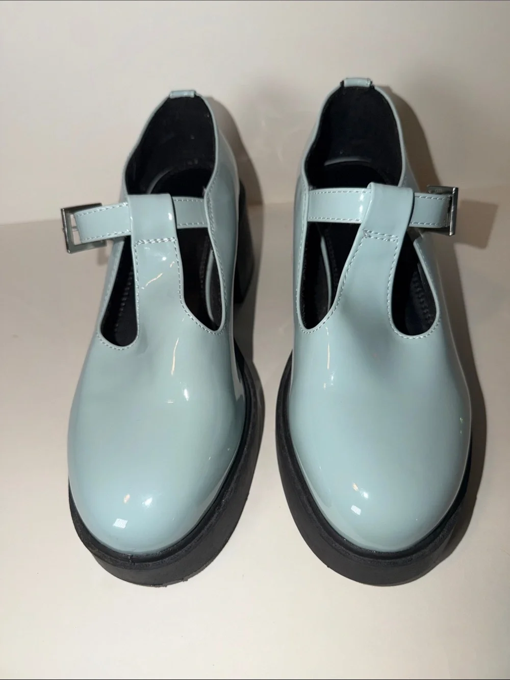ASOS Design Stealth Mary Jane Platform Mid Block Heel Chunky in Blue Size 7